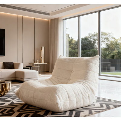 Meuble de salon luxueux en microfibre blanche capitonnée à boutons 1 pièce
