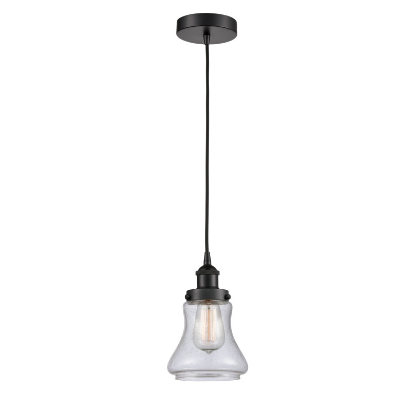 Luminaire suspendu en forme de cloche à 1 lumière Cahuilla, Noir mat, Bullé
