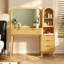 Bureau de coiffeuse cannelé avec grand miroir, grande coiffeuse moderne avec plateau en verre avec 4 tiroirs et armoire de rangement, ensemble de coiffeuse avec station de charge pour la chambre à coucher