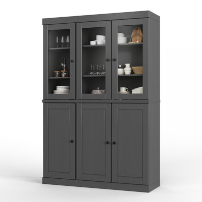 Janfried Palace Imports 100% Solid Wood Pantry China Cabinet, Raised Panel & Clear Glass Doors, Adjustable Shelves, 48.5" Wide, 71.5" Tall by Hokku Designs