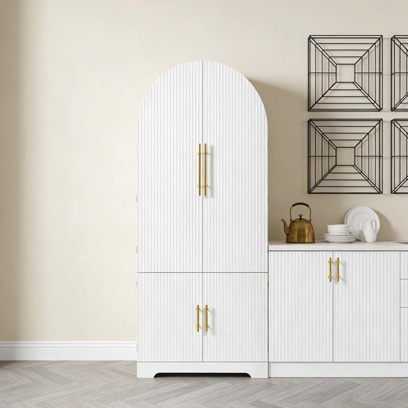 Tall Arched Kitchen Pantry Cabinet,Versatile Storage For Multiple Rooms, White