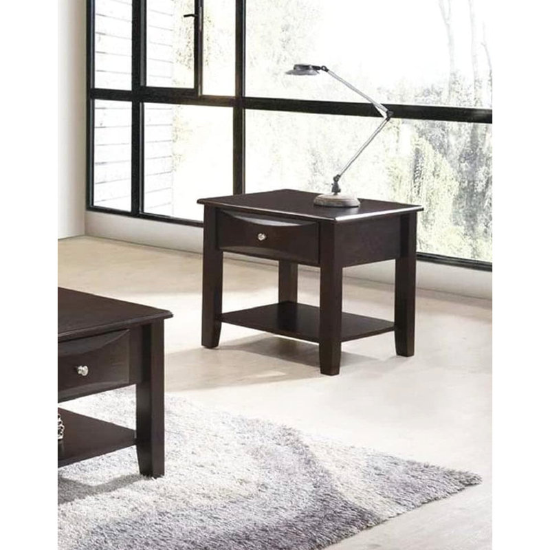 Table basse et table de bout en bois brun avec tiroir / tablette rectangulaire
