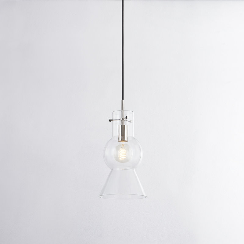 Luminaire suspendu 1 lumière Mirabel, Nickel poli, H 15,5 po x l 7,5 po x P 7,5 po