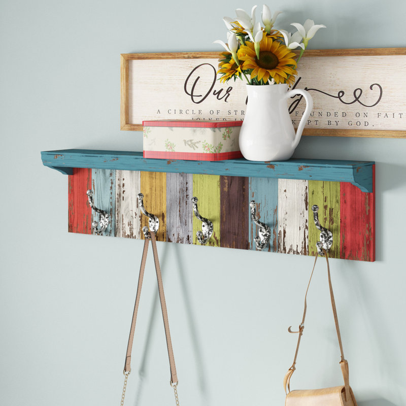 Multi Colored Wood Peterkin 5 - Hook Wall Mounted Coat Rack