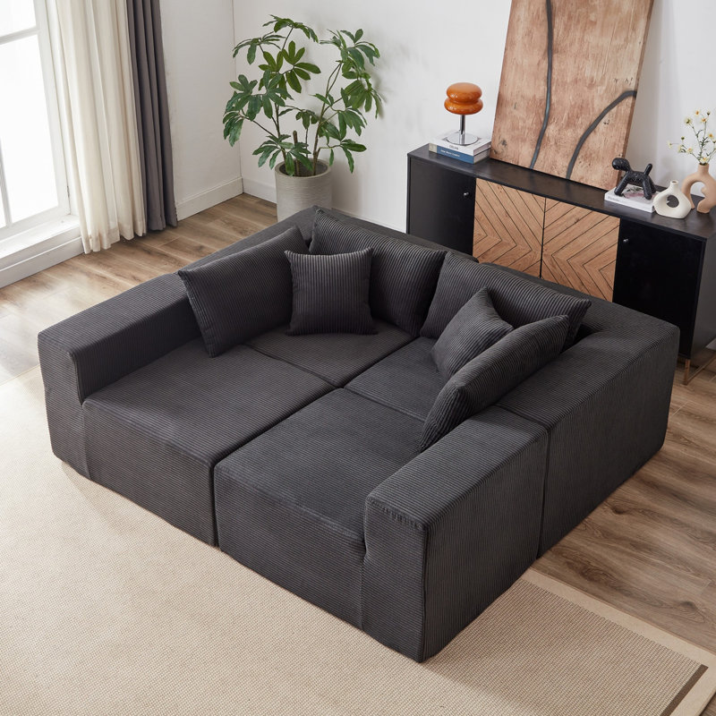 Canapé modulaire Riaan, Velours côtelé noir