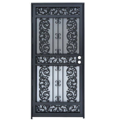 Porte de sécurité en acier gris de luxe Grisham, porte de tempête en fer 36 x 80 po