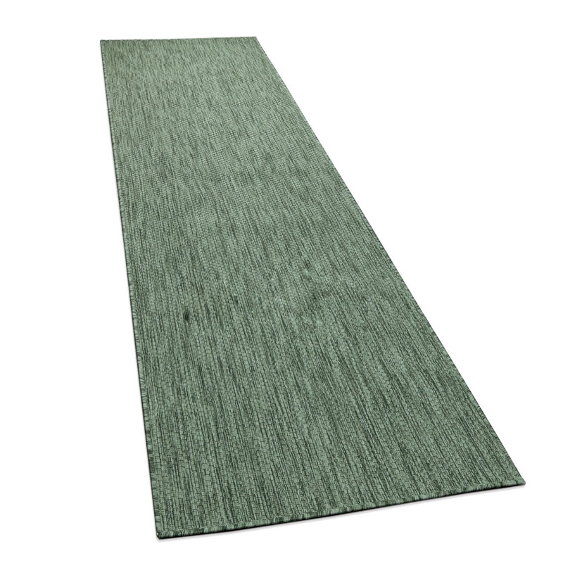 Tapis intérieur / extérieur bleu tissé à plat Iyana, Vert, Tapis de couloir 2 pi 8 po x 8 pi 2 po