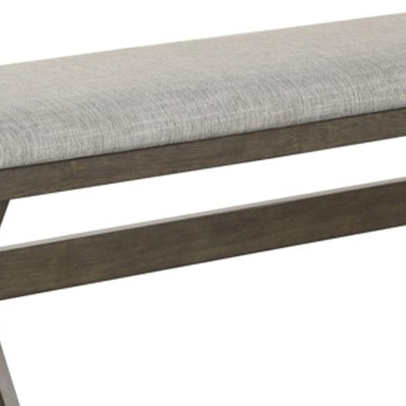 Omal Dining Bench, Brown Wood, 53 Inch Rectangular Gray Fabric Seat