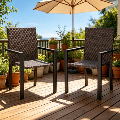  Stackable Patio Chairs Set Of 4, Wicker Outdoor Dining Chair, All-weather Rattan Patio Dining Sets With Deep Seat For Patio, Garden, Lawn, Firepit, Brown