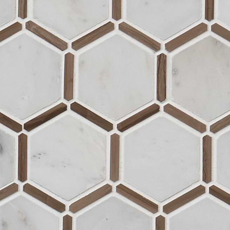 Florentine 2"Hexagon Polished Marble Mosaic, Asian Statuary White/Gray