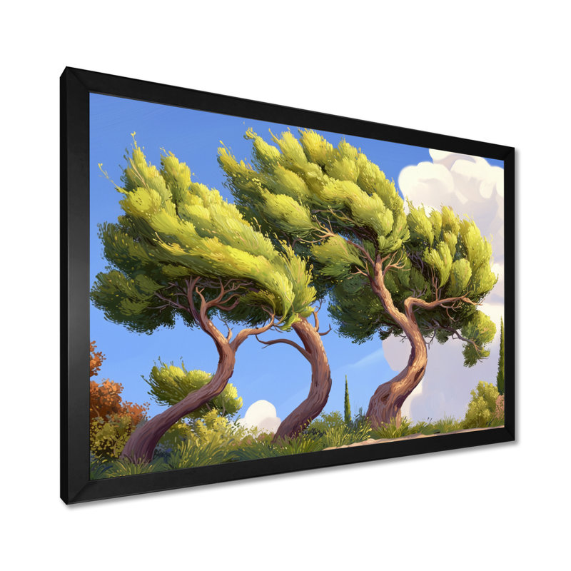 «The Swaying Cypress Pointillism XIII - Van Gogh», art mural, salon, H 24 po x l 32 po, Noir