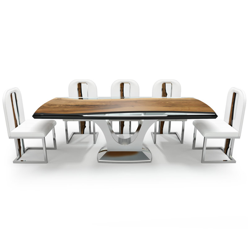 Signature Walnut Metal Base Dining Table, 48" W x 108.3" L