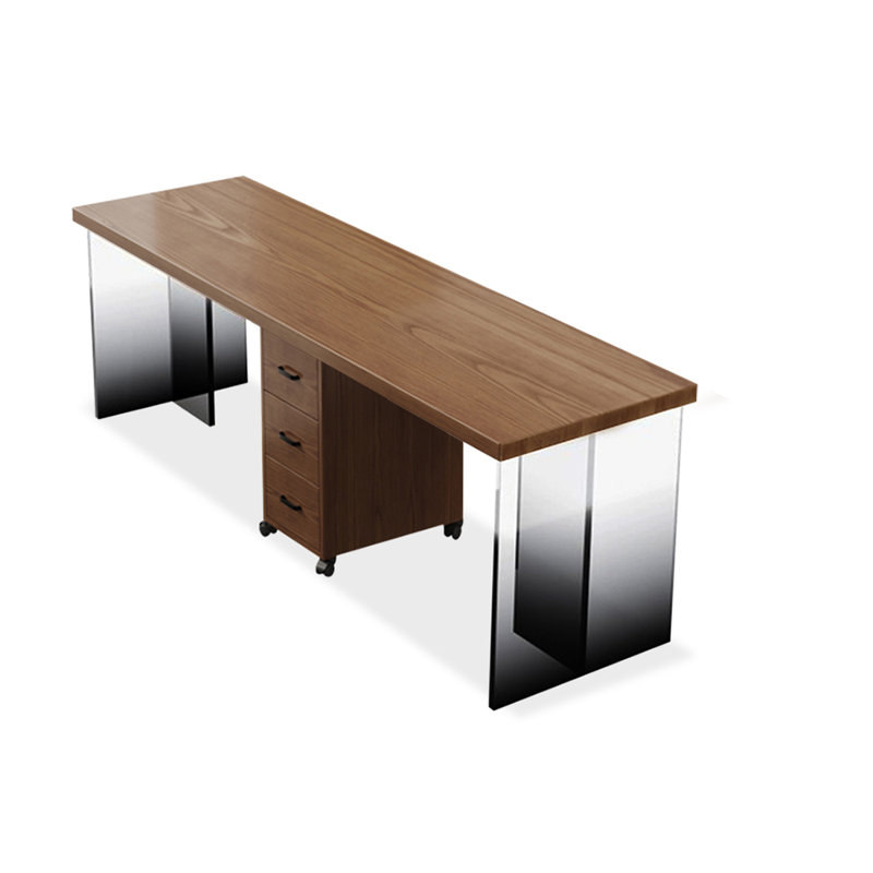 Bureau rectangulaire brun et noir en bois massif et acrylique avec 3 tiroirs, H 29,53 po x l 55,12 po x P 23,62 po