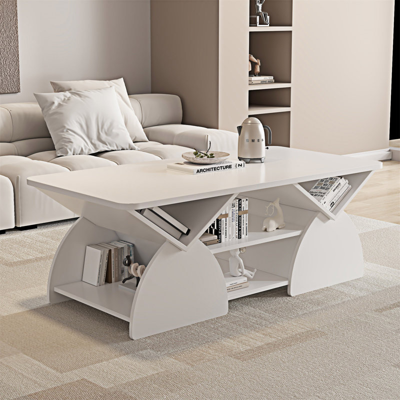 Table basse en bois avec tablette, Blanc, Blanc