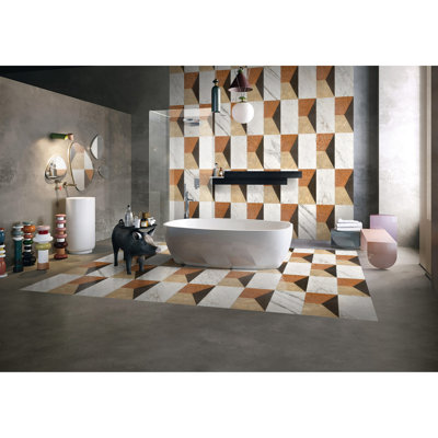Ornement en tuile de marbre blanc, or, rouge et gris - 12 po x 24 po poli pour la décoration intérieure