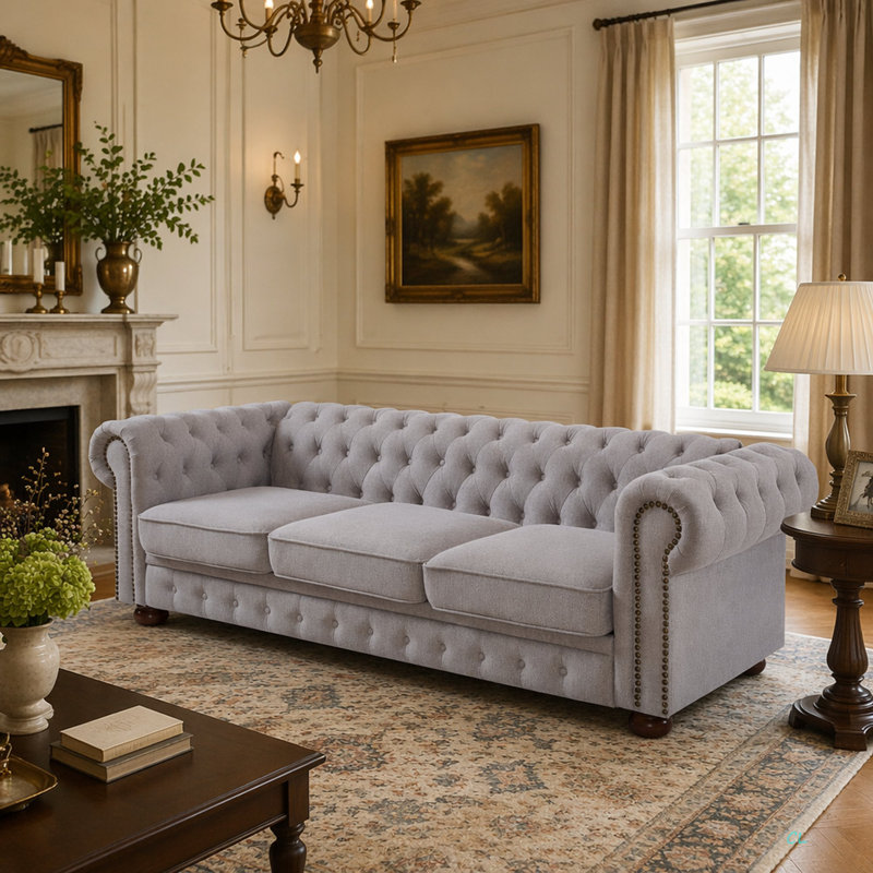 Chesterfield Sofa In Linen Fabric