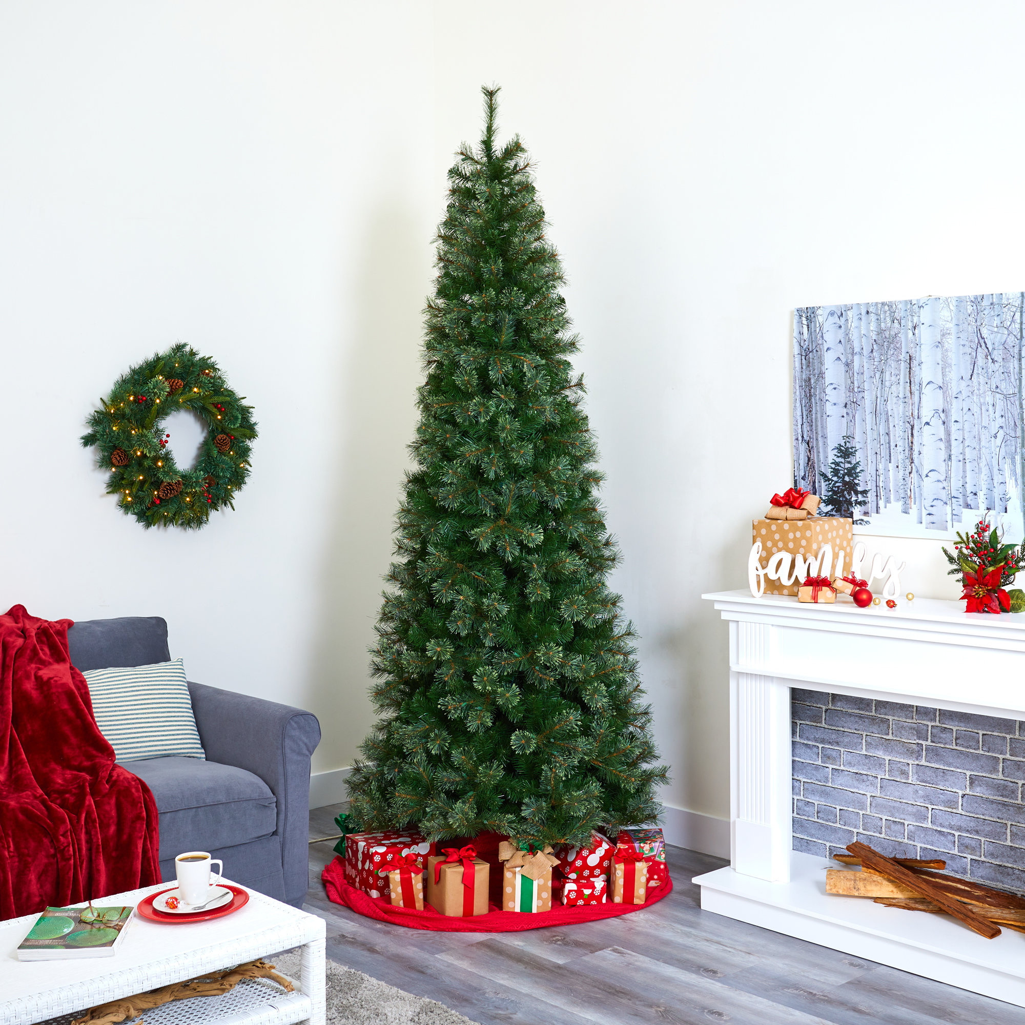 Lighted Artificial Pine Christmas Tree, 9' H