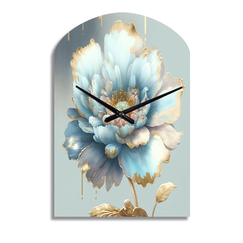 Chic Blue Blooming Flower IV - Grande horloge murale en forme d'arche - forme unique, Moyenne