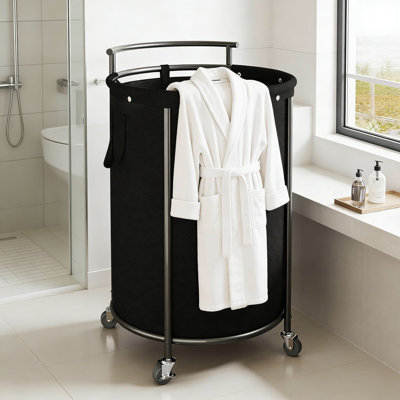 Large Rolling Laundry Hamper With Wheels And Removable Liner Bag, Heavy-Duty Steel Frame Laundry Cart With Handle And Brakes For Home, Dorm, Or Apartment