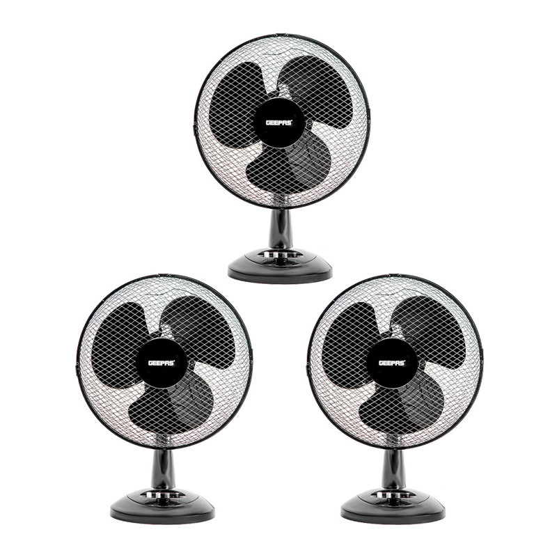 GEEPAS 12" Table Fan | Electric Portable Worktop Desk Fan with 3 Speeds 3 Blades, Adjustable Tilt Wide Angled Oscillation | Powerful Cooling Airflow for Home Office | 35W