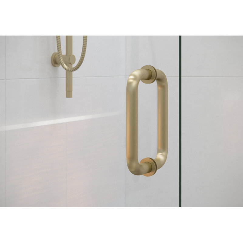 46" W Pivot Frameless Shower Door, Satin Brass