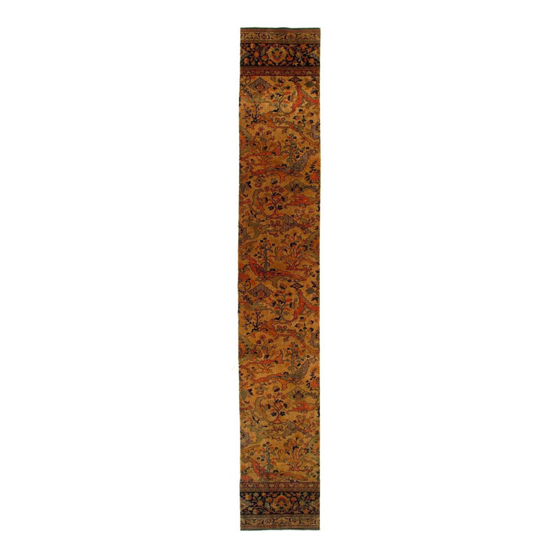 Tapis de couloir brun en laine / coton fait à la main 2 pi 3 po x 15 pi Wessam