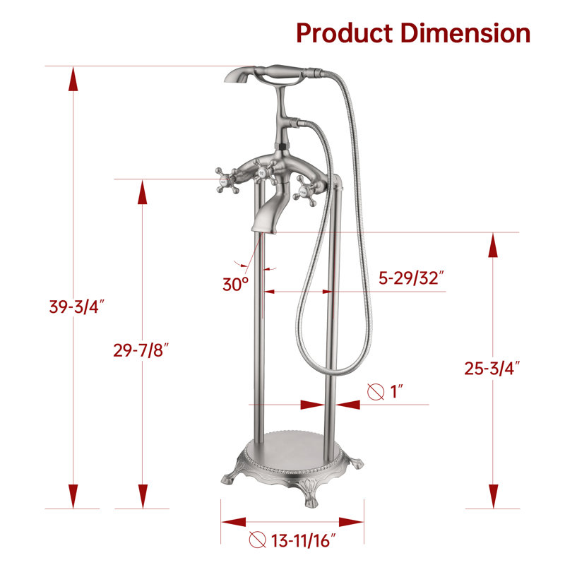 Robinet de baignoire autoportant de luxe à cascade pour une expérience spa Bath de Summit, design antique en laiton massif avec douchette, nickel brossé