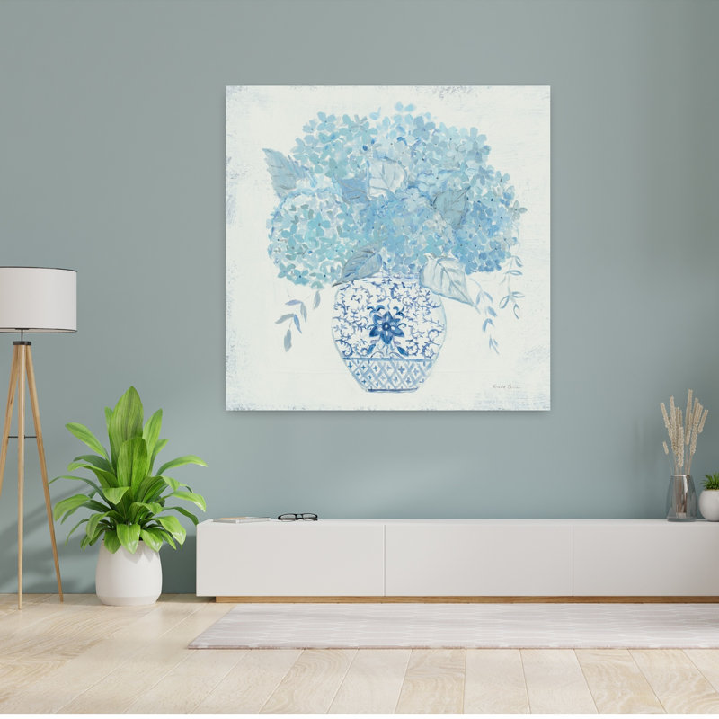 Art contemporain d'hortensia avec bouquets bleus, H 48 po x l 48 po