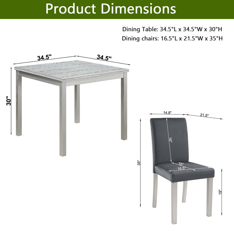 Ensemble de table de salle à manger en bois 5 pièces, ensemble de table de cuisine avec une table carrée et 4 chaises rembourrées, table de salle à manger en bois avec décoration en cristal et ensemble de chaises pour la cuisine, la salle à manger