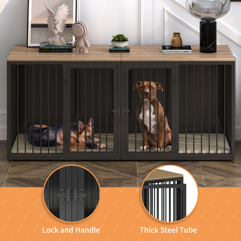 Large Black Steel Frame Double Dog Crate Furniture