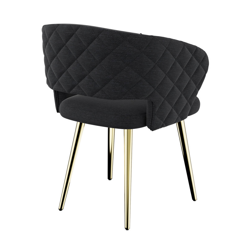 Ginnie 19.09'' H Tufted Fabric Upholstered Side Chair, Black, Gold