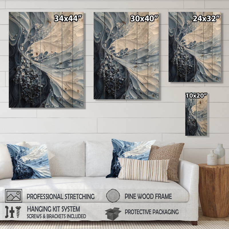 «Abstract Sea Breeze Waves II» - art mural en bois côtier sur bois de pin naturel, 20" H x 10" W
