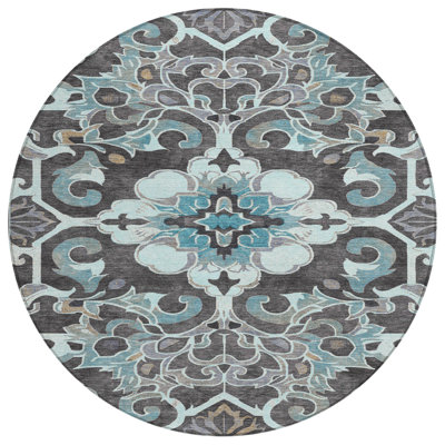 Machine Washable Indoor/Outdoor Xhevrie Teal Rug