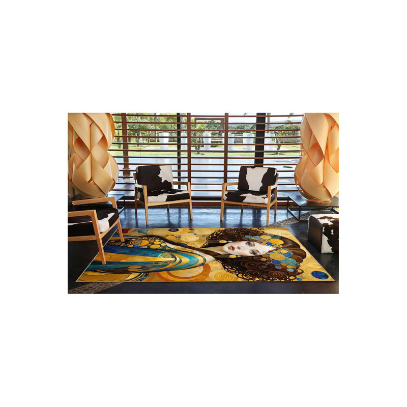 Tapis lavable jaune à motif de fille aux cheveux bouclés, Tapis de couloir 2 pi 6 po x 9 pi 10 po inclus