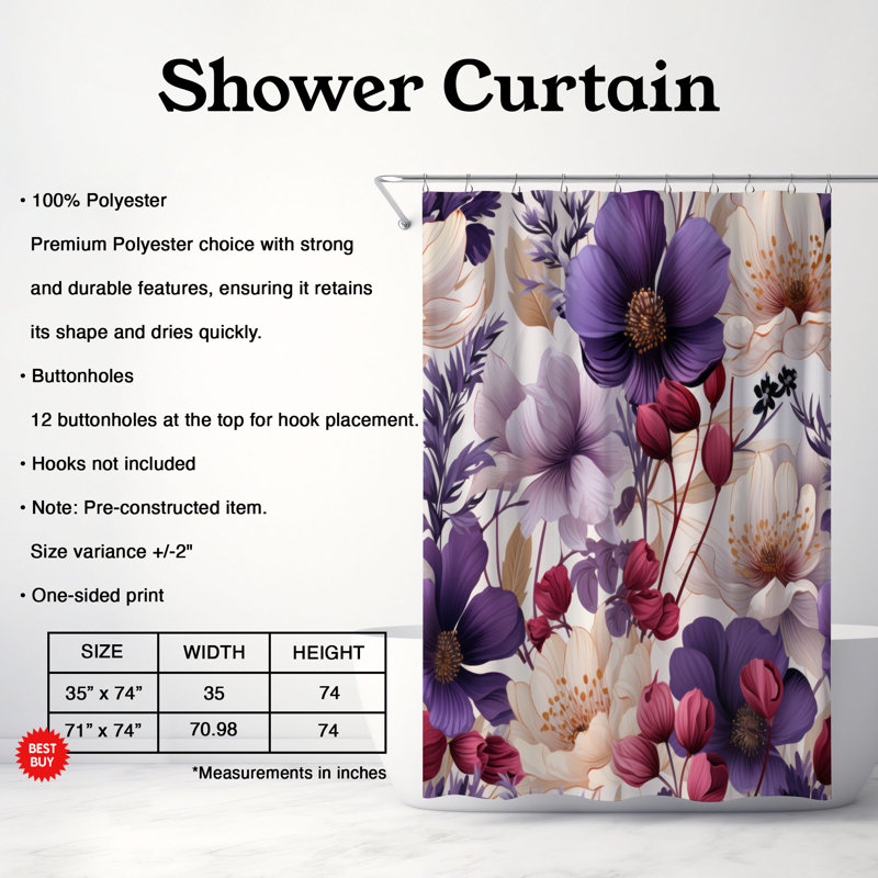 Violet Spray - Premium Shower Curtain, 74"H x 71"W