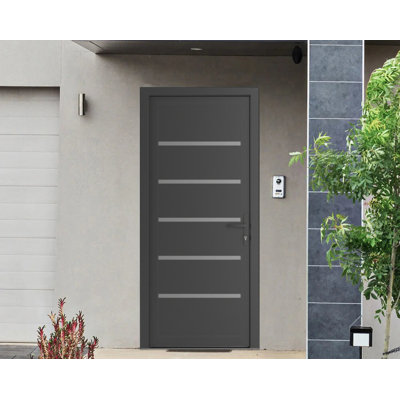 Front Exterior Prehung Metal-Plastic Door | Manux 8415 Antracite Grey | Office Commercial and Residential Doors Entrance Patio Garage W30" x H80" Left hand Inswing