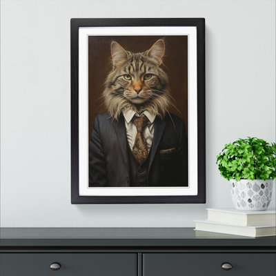 Cat In A Suit - Single Picture Frame Print on Wood