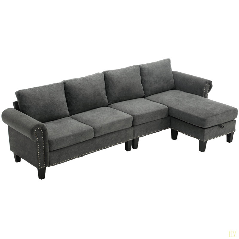 Canapé modulaire convertible avec rangement, canapé en L, canapé quatre places, canapé modulaire en tissu de lin moderne pour le salon