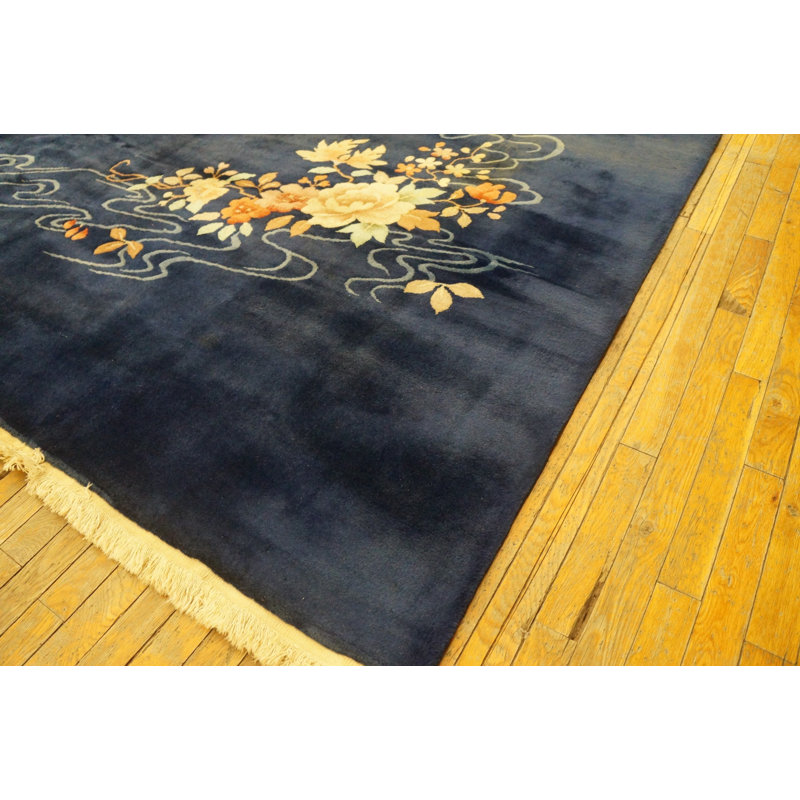 Tapis bleu en laine antique noué à la main des années 1920