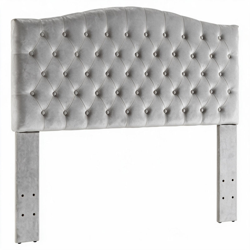 Tête de lit tapissier à boutons avec option de fixation murale, Double / grand, Velours gris velours