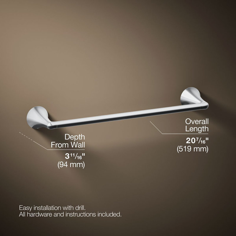 Barre à serviettes Buckley, 3,68 po H x 20,43 po L x 3,68 po P, Chrome poli