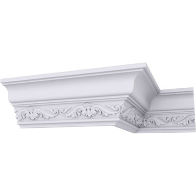 Endurathane Dauphine Crown Moulding, 3 1/2"H x 3 3/8"P x 4 7/8"F x 94 1/2"L, (5 3/8" Repeat), Factory Primed