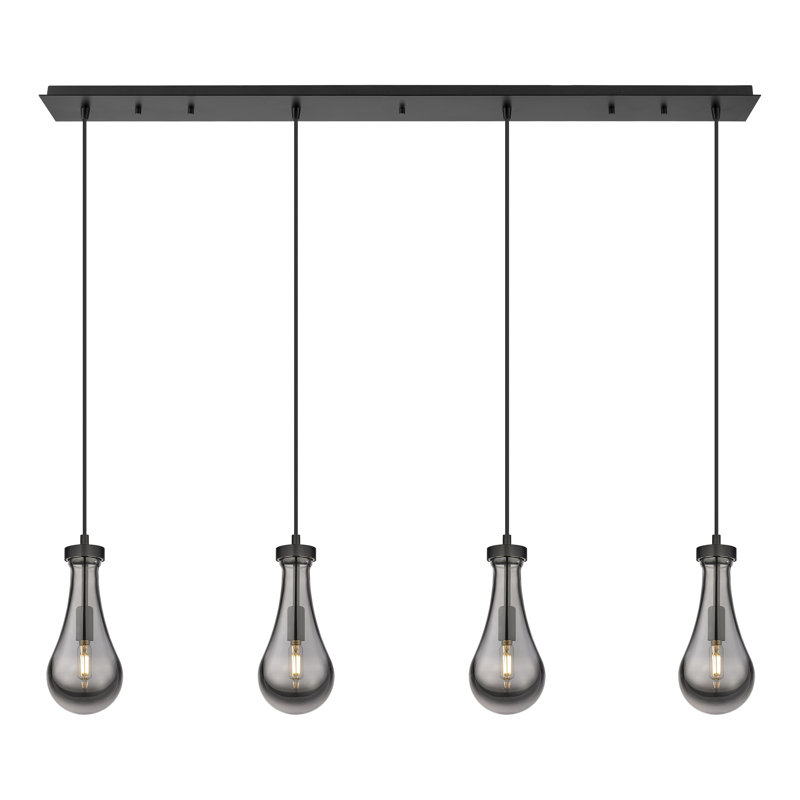 Luminaire suspendu grappe 4 lumières Halcott, Gris fumée clair, Noir mat