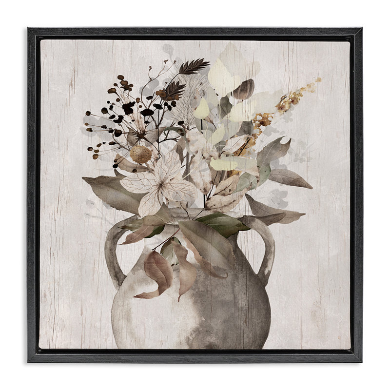 «Rustic Cottage Bouquet», art par Val Rhodes, H 18 po x l 18 po, Cadre flottant noir de jais