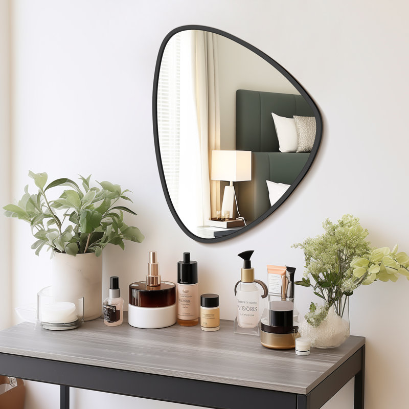 Miroir moderne avec cadre asymétrique en aluminium pour chambre à coucher, salon, Noir, noir, noir, noir