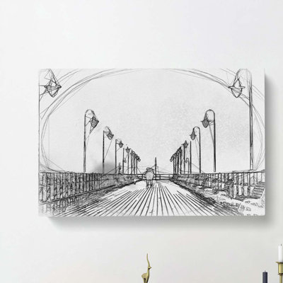 Couple upon the Pier in Abstract - Wrapped Canvas