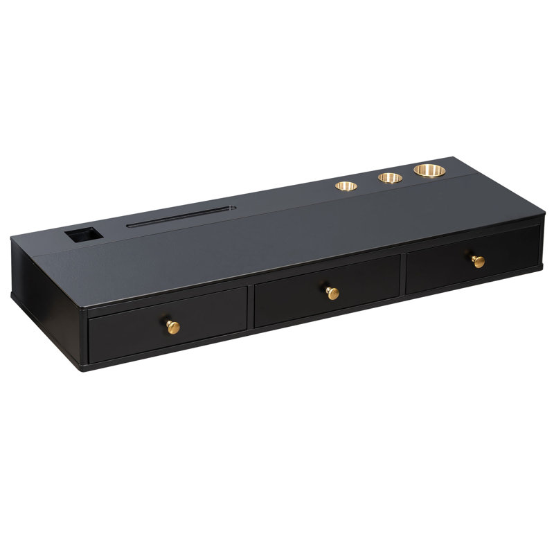 Tablette flottante 47 po avec tiroir, coiffeuse murale polyvalente, bureau, table flottante pour chambre à coucher, salle de bain, coiffeurs, noir et doré