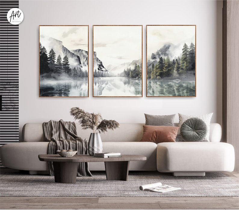«Yosemite National Park Prints, Nature Ladscape», ensemble de 3, Toile tendue, H 16 po x l 36 po x P 0,75 po