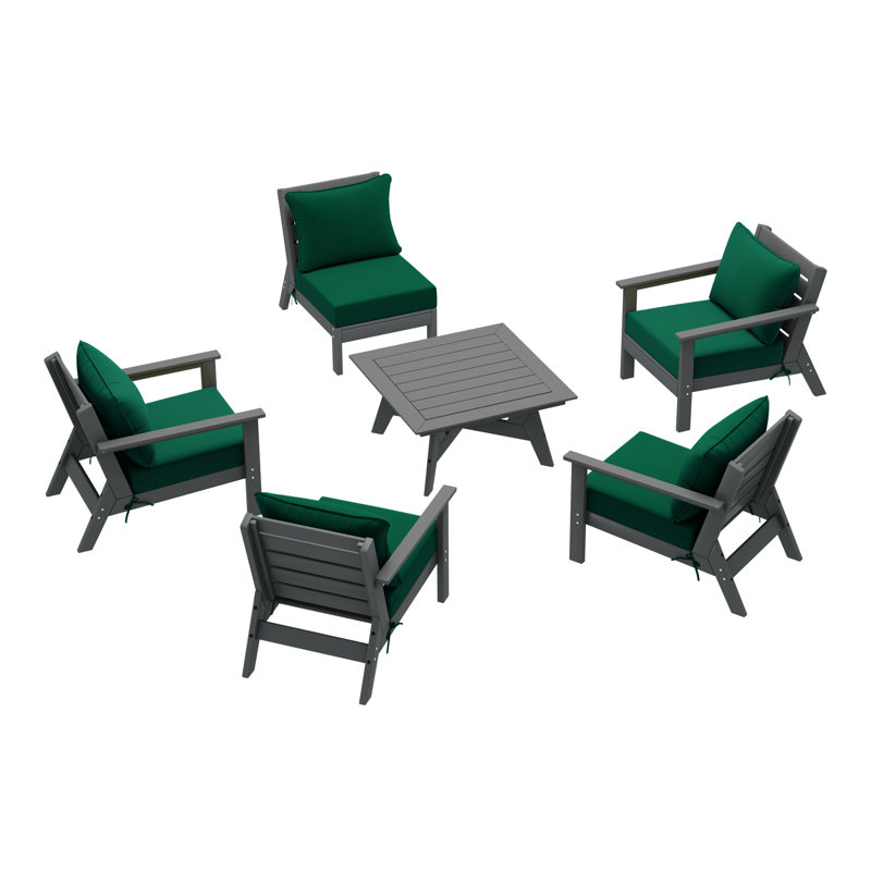 6-Piece Deep Seating Set, Gray, Green