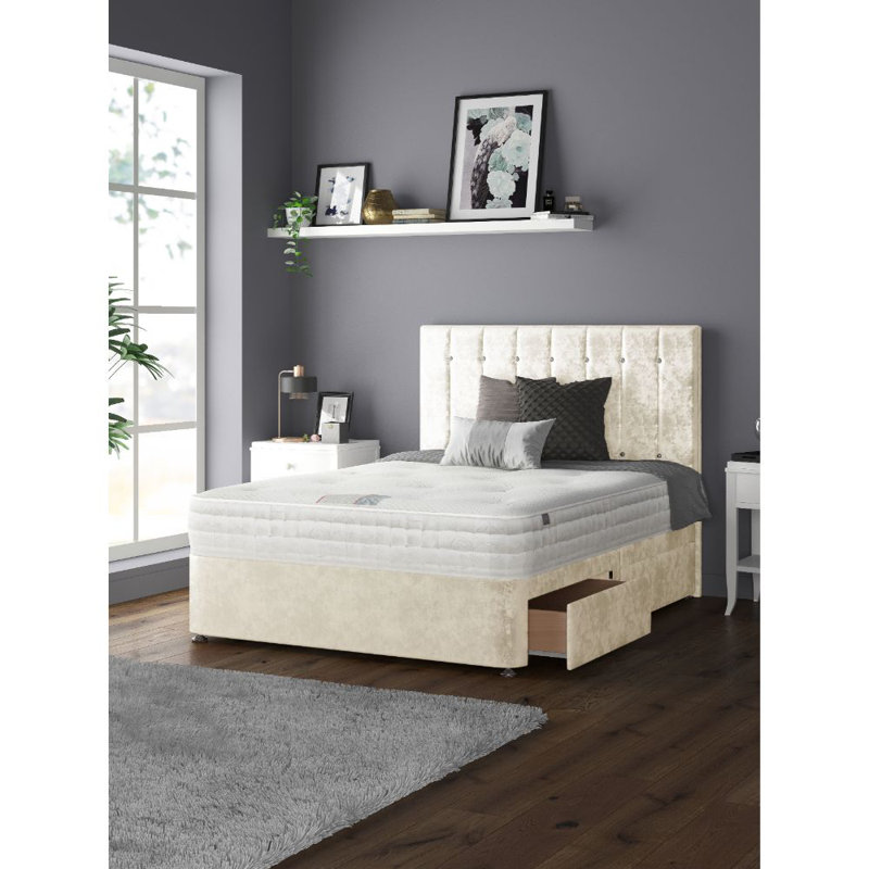 New Fairfield Upholstered Divan Bed, Cream, Super King (6'), 2 Foot-end Drawers